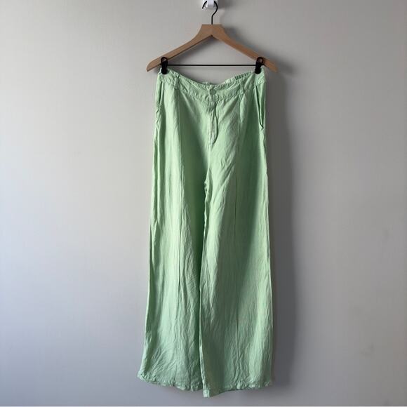 Young Fabulous & Broke Linen Blend Green Women's Pants Wide Leg zipper button L - Picture 1 of 11